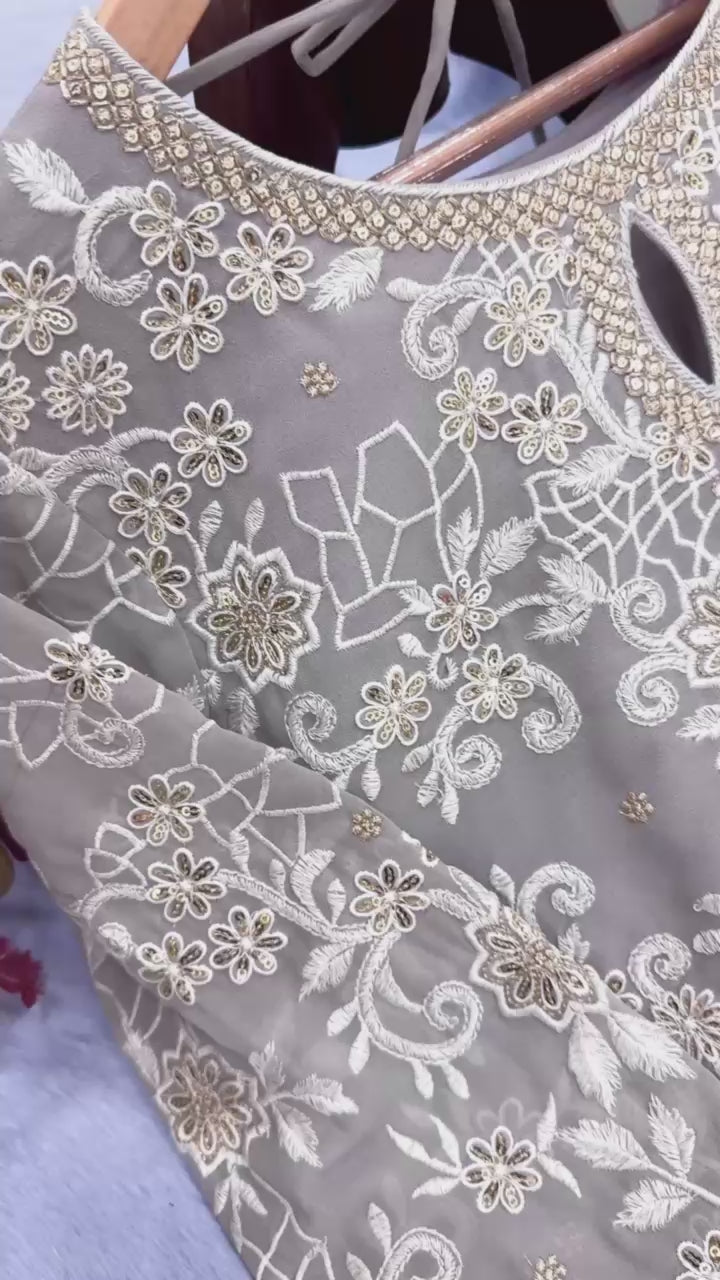 Faux Georgette Embroidery Plazzo Suits