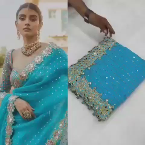 Bollywood Blockbuster Original Mirror Design Saree with Stitched Blouse