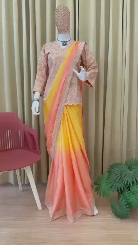 Yellow Indo-Western Drape Saree with Embroidered Koti