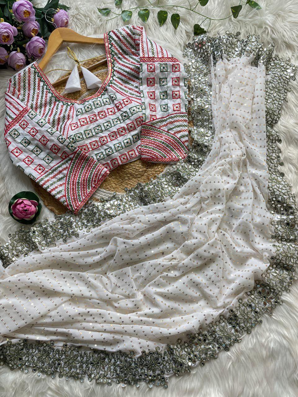 Bollywood Blockbuster Original Mirror Design Saree with Stitched Blouse