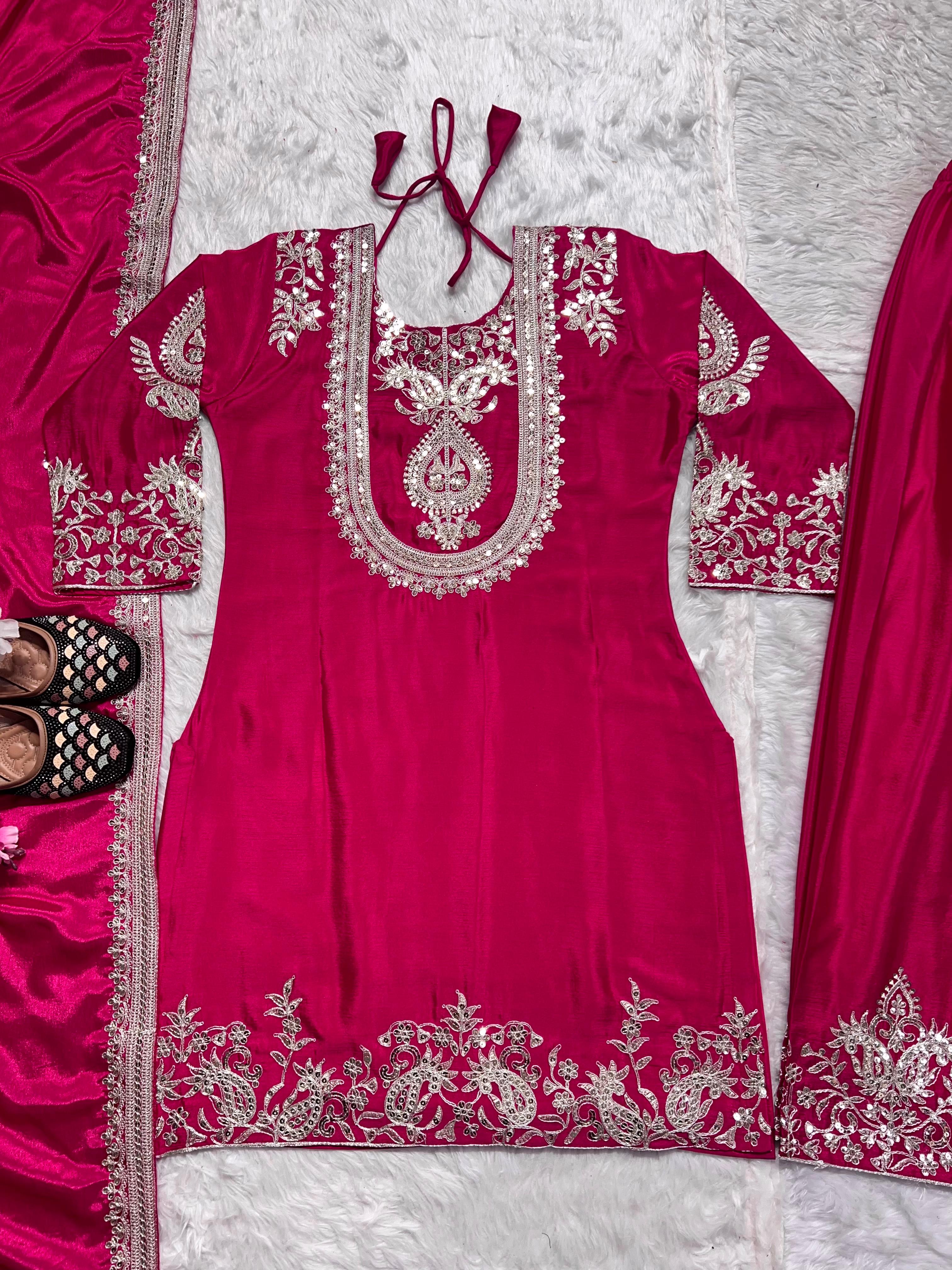 Chinon Silk Sharara Suit with Embroidery Work