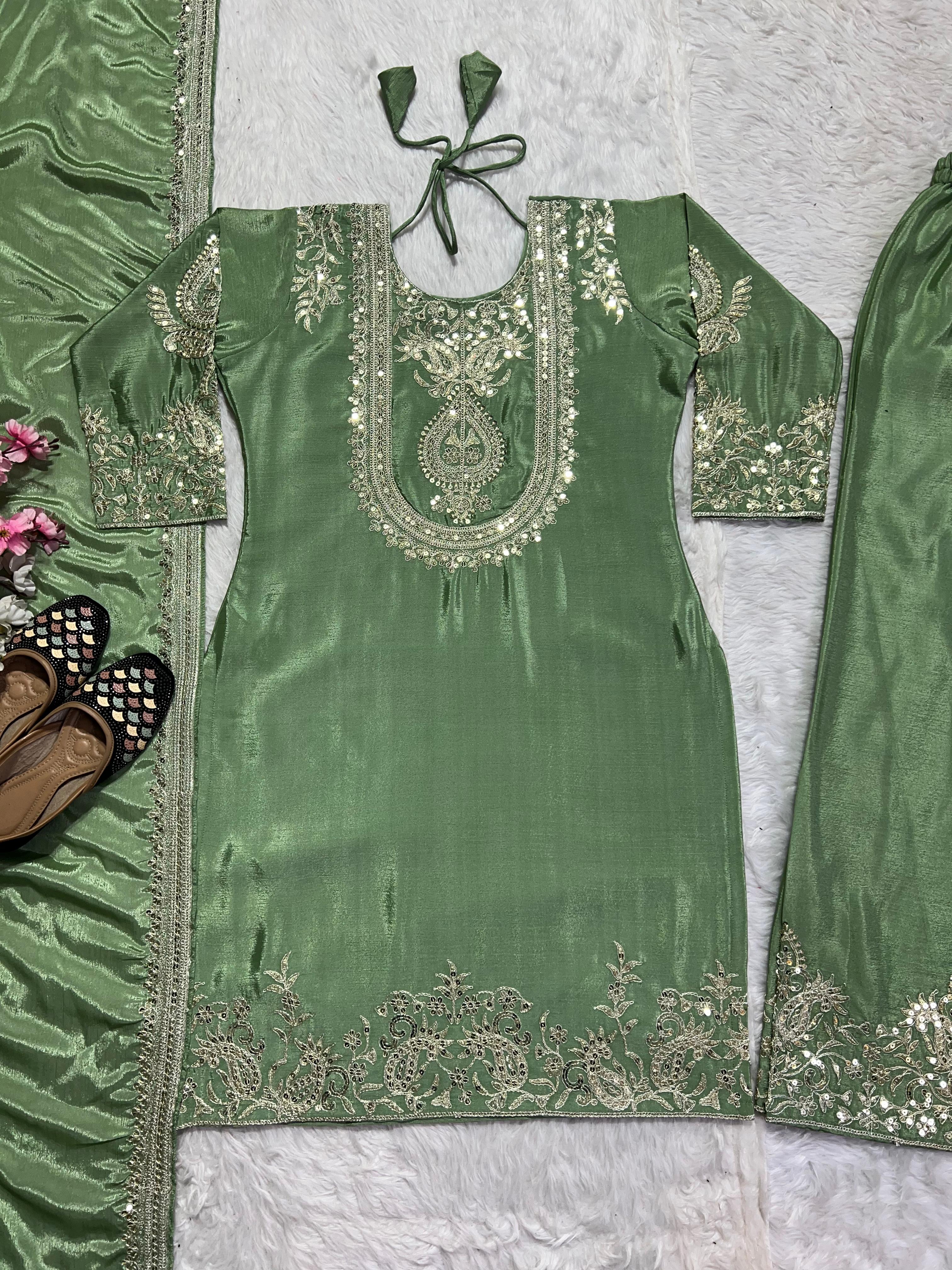 Chinon Silk Sharara Suit with Embroidery Work