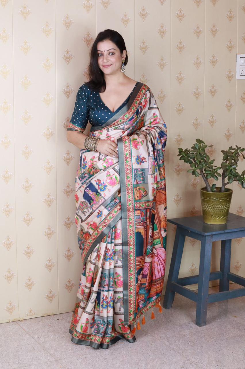 Tussar Silk Printed Saree