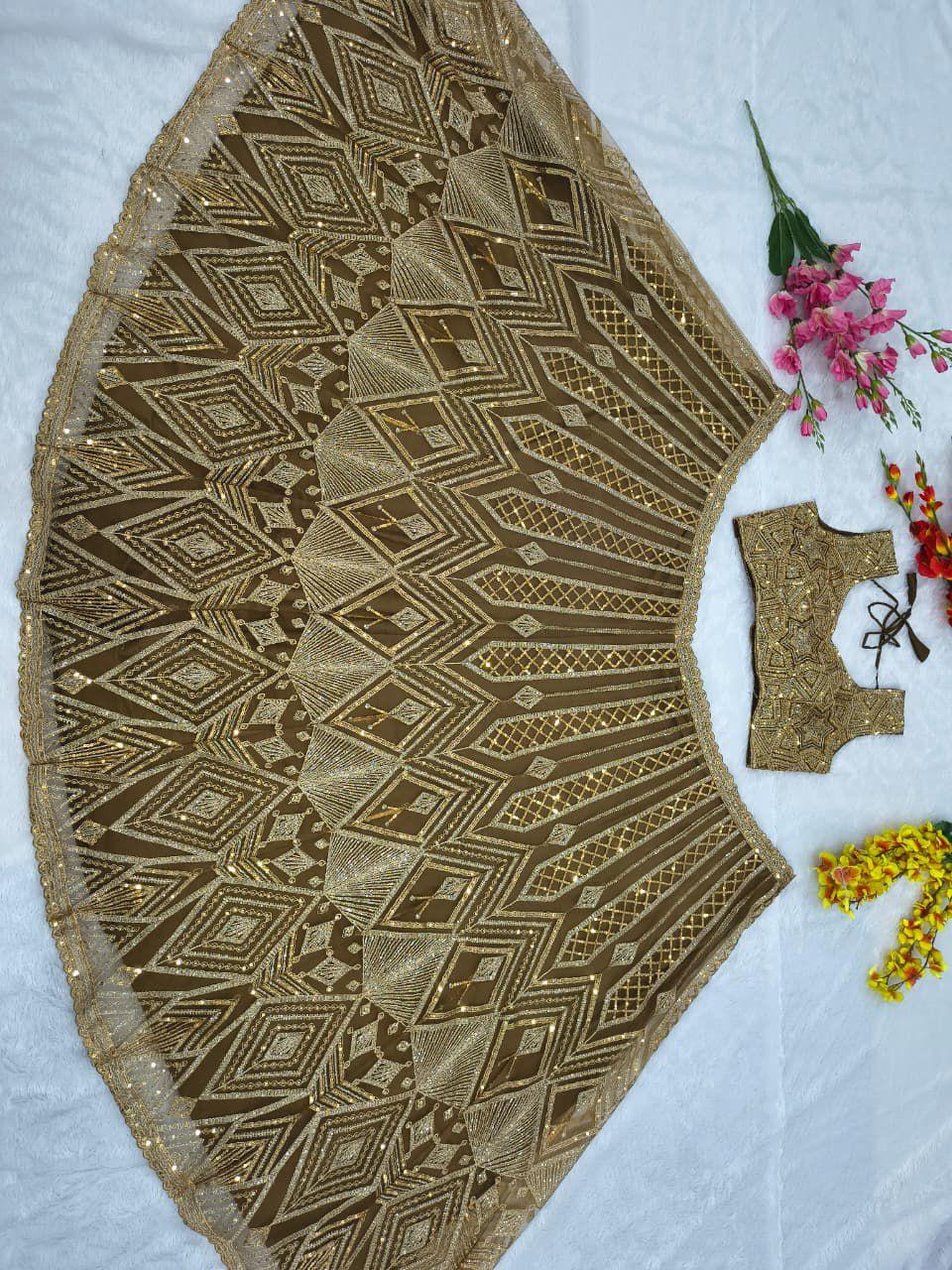 Gold Net Butterfly Lehenga Set