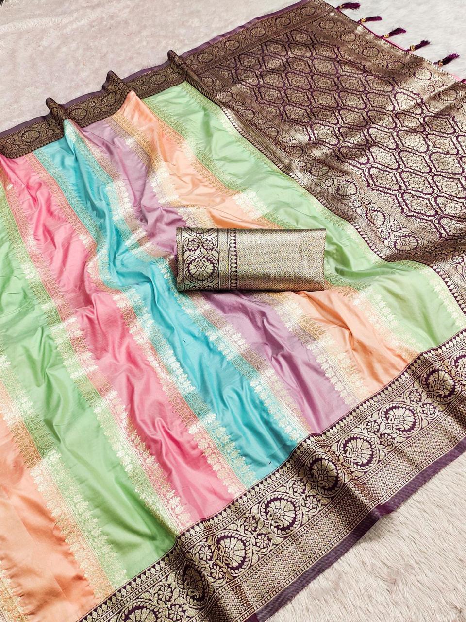 Soft Banarasi Silk Saree with Multicolor Design