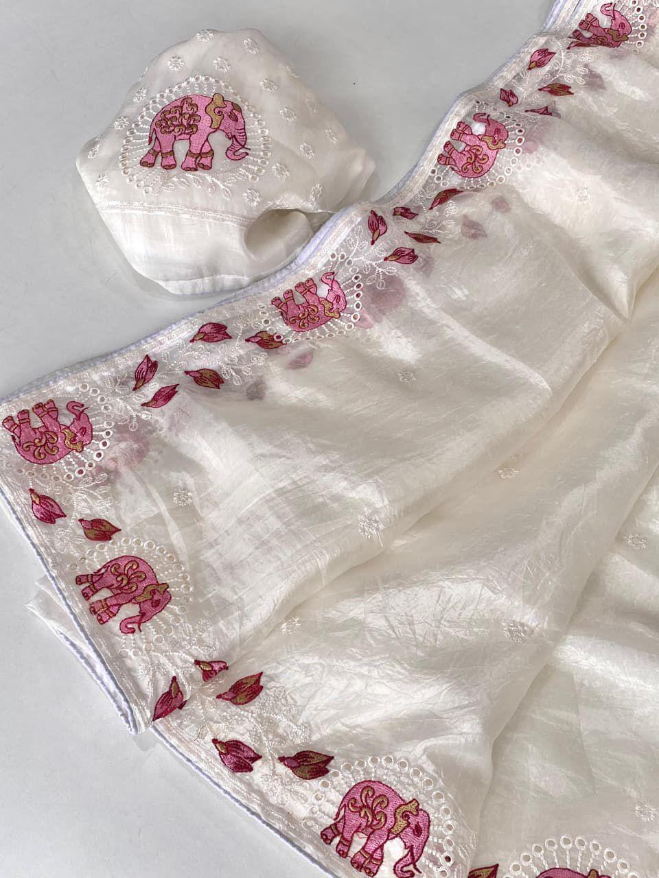Pure crush silk saree with Embroidery Work