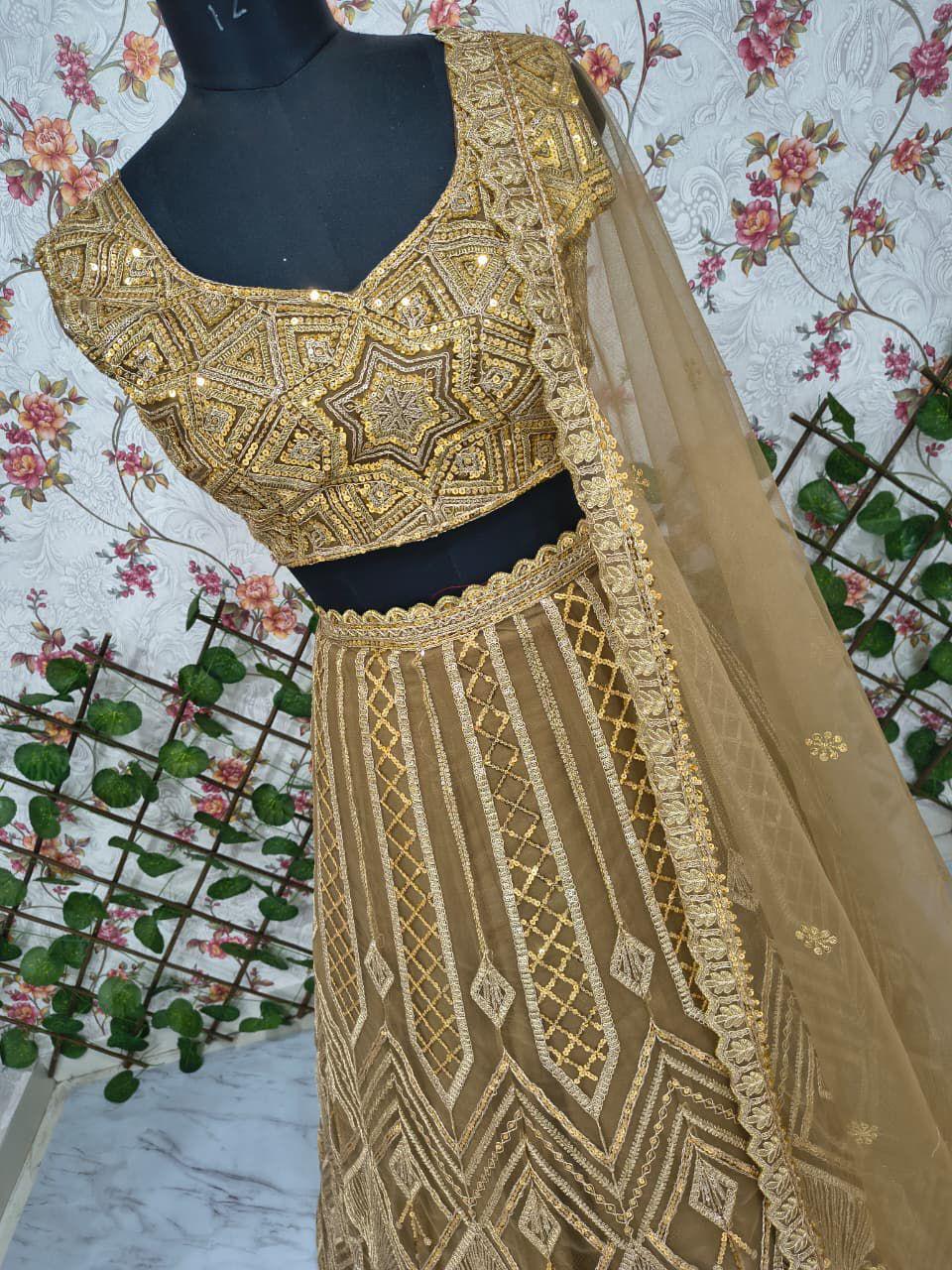 Gold Net Butterfly Lehenga Set