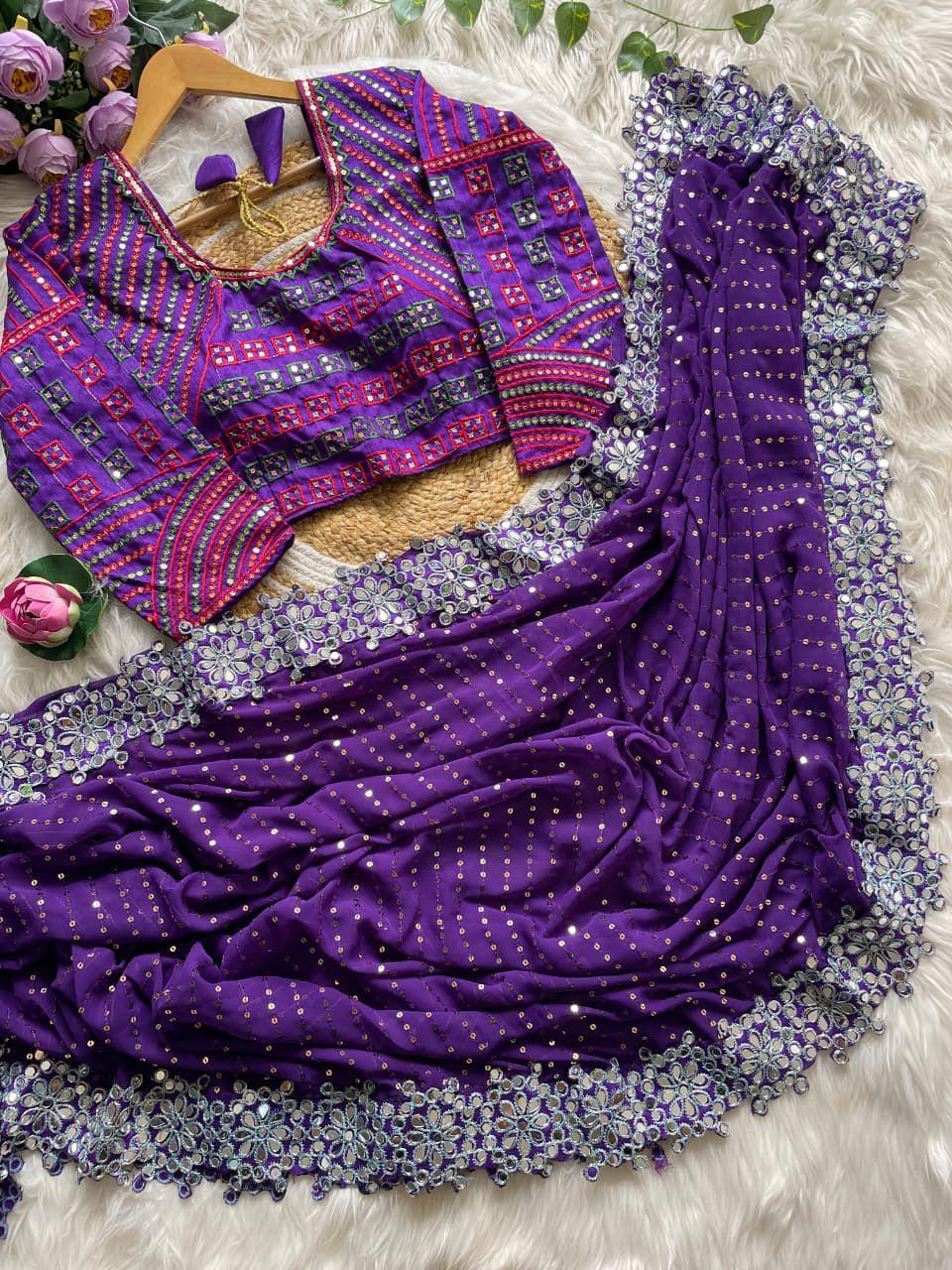 Bollywood Blockbuster Original Mirror Design Saree with Stitched Blouse