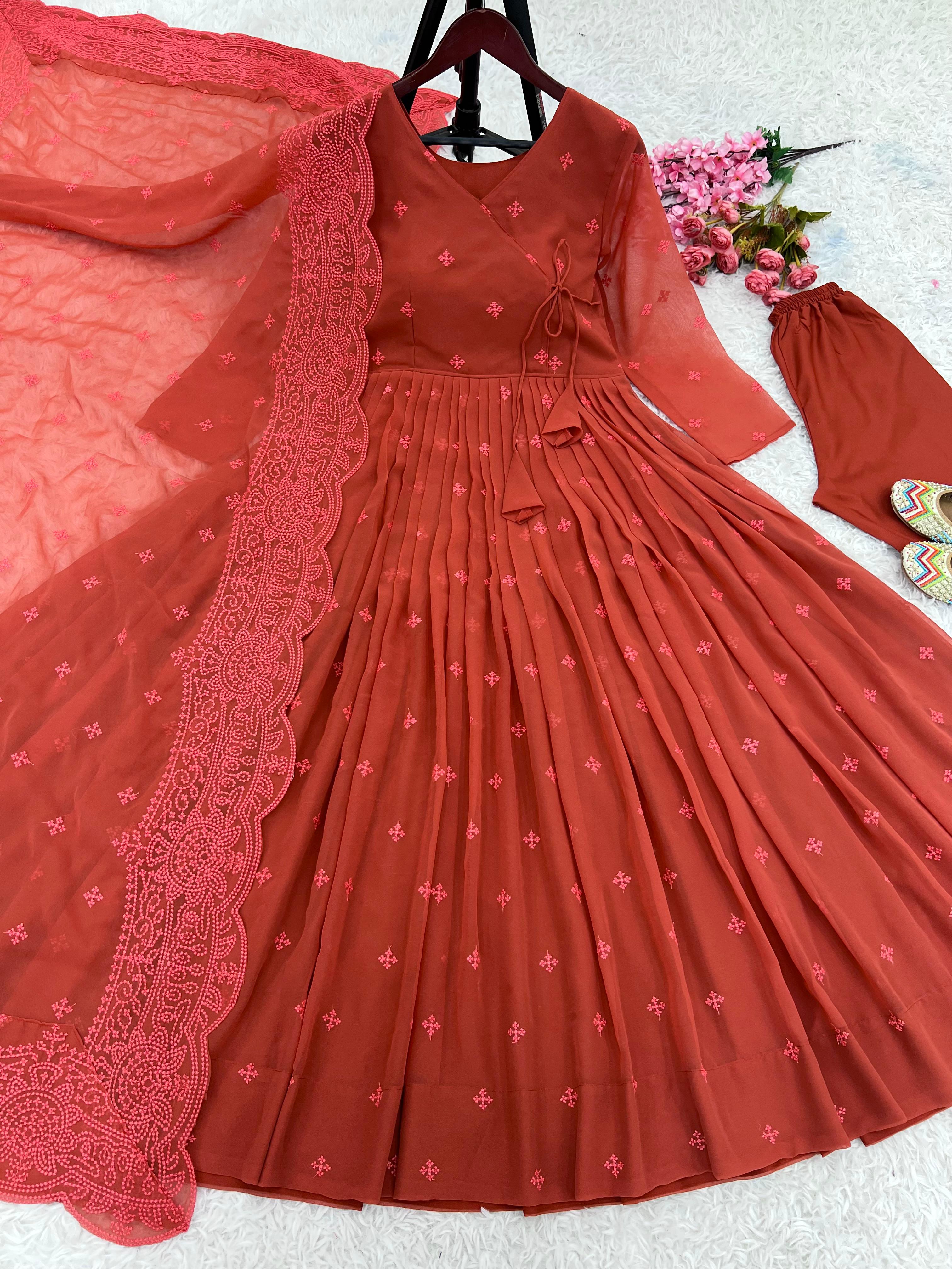 Heavy Faux Georgette with Embroidered work Anarkali Gown Set