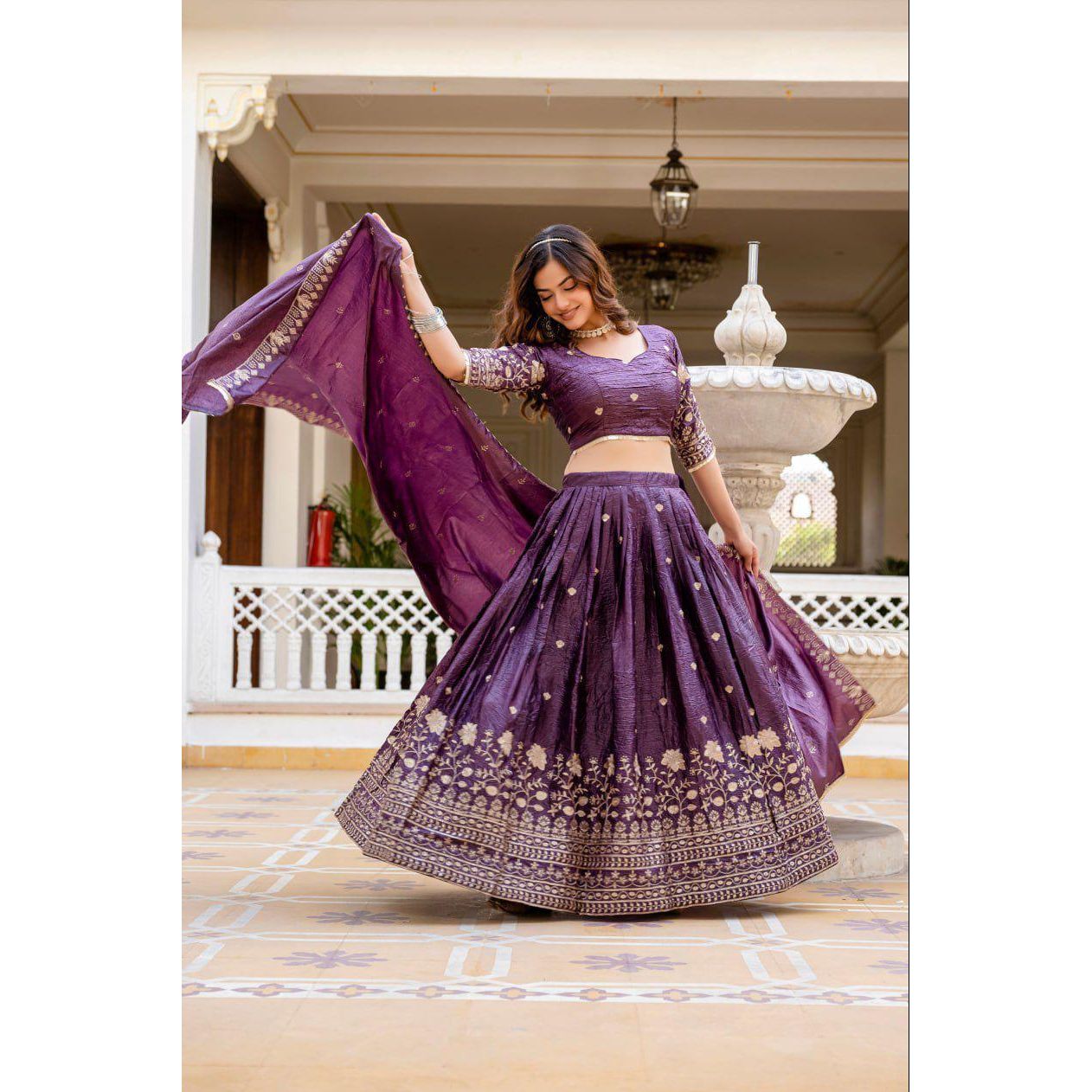 Exclusive Gold Crush Embroidered Lehenga Set