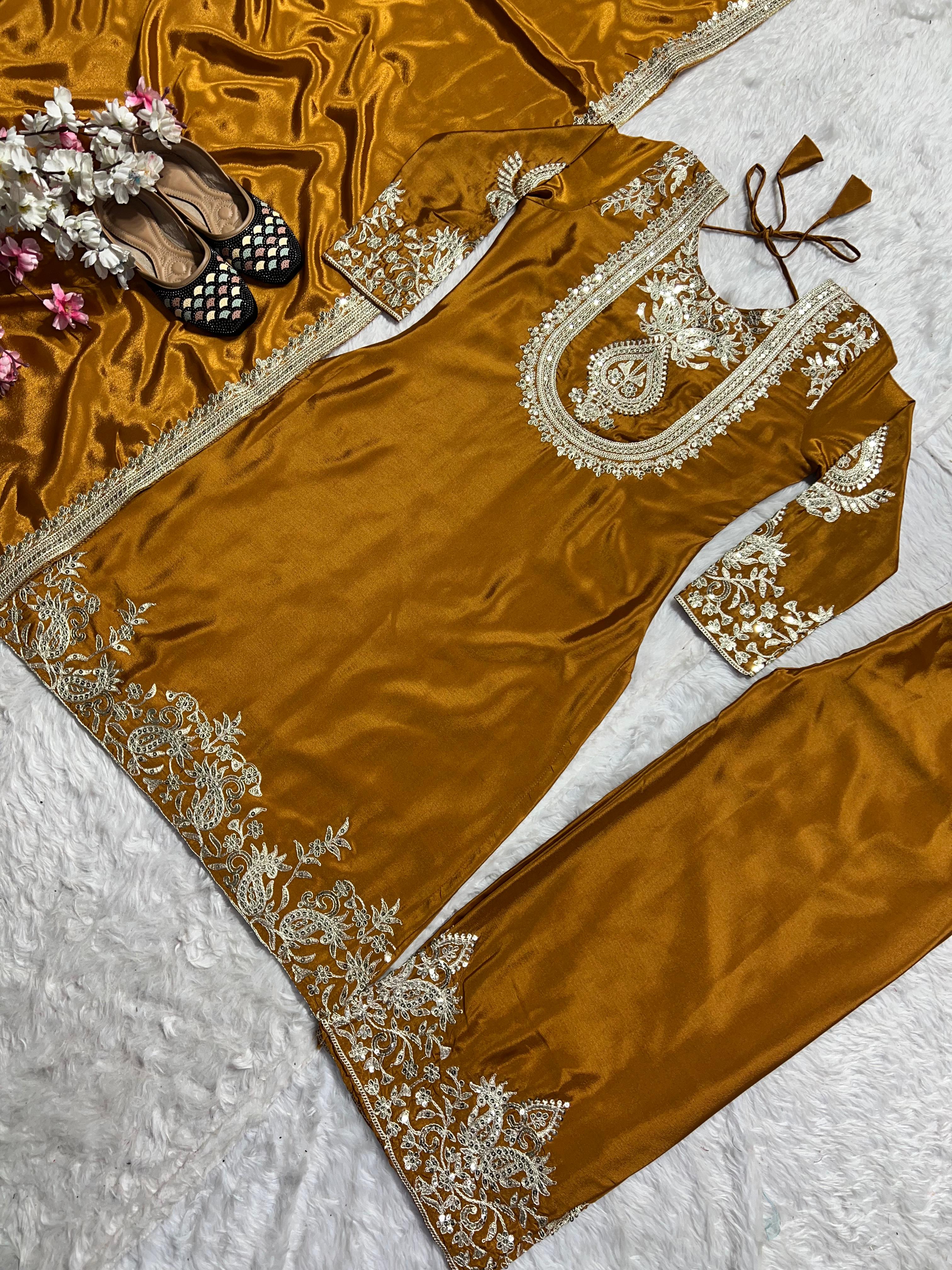 Chinon Silk Sharara Suit with Embroidery Work