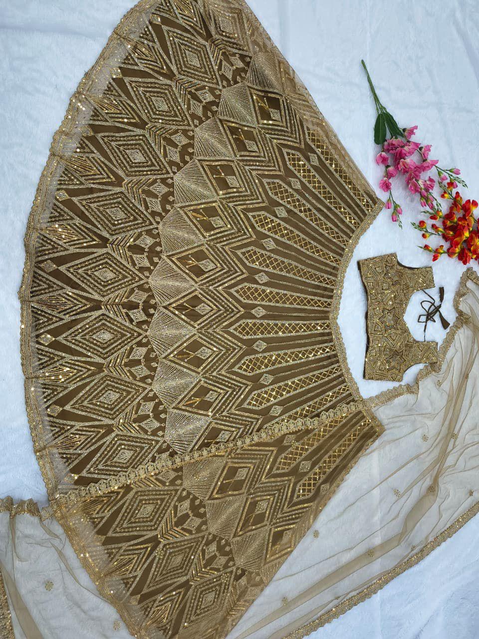 Gold Net Butterfly Lehenga Set