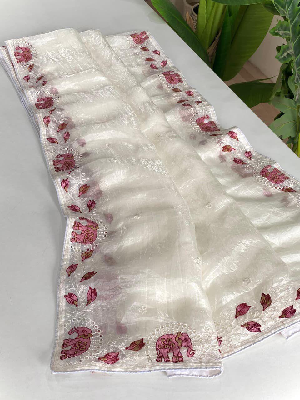 Pure crush silk saree with Embroidery Work