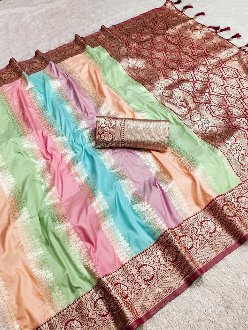 Soft Banarasi Silk Saree with Multicolor Design