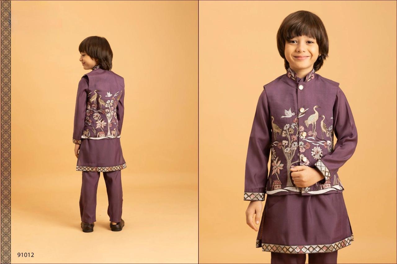 Boys Kurta Pajama with Embroidery Koti Set