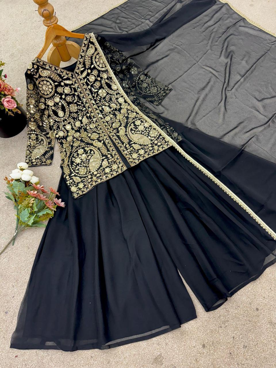 Faux Georgette Embroidery Sequin Palazzo Set