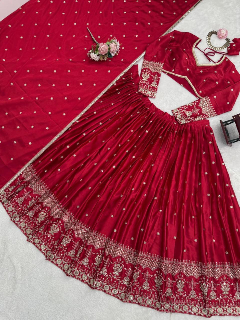 Designer Party Wear Japan Satin Lehenga with Thread & Sequin Work