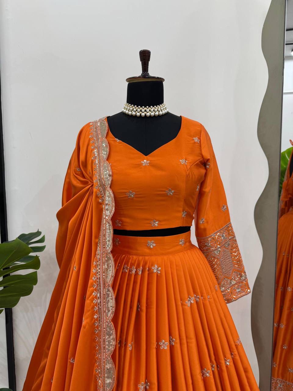 Orange Satin Silk Lehenga Set