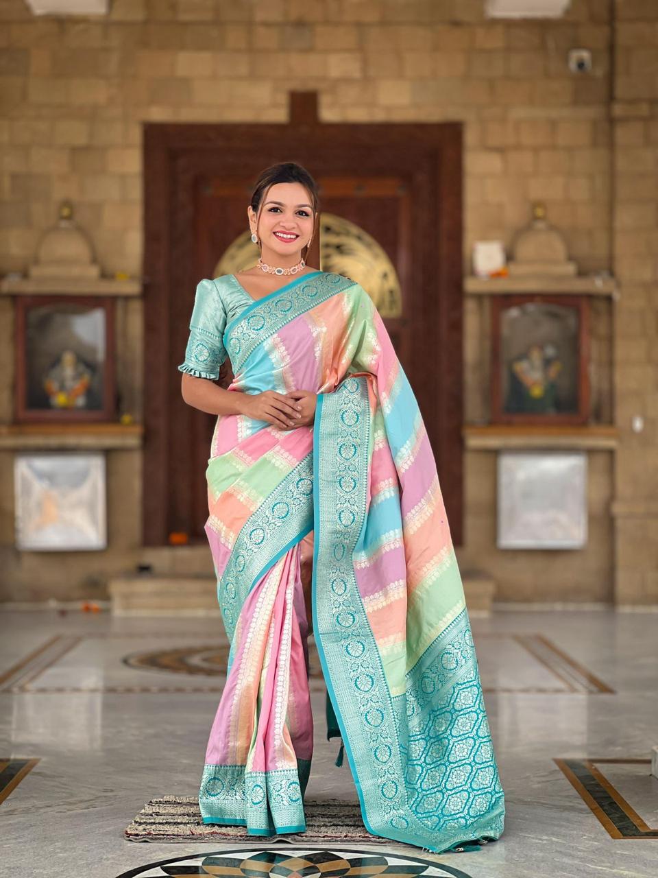 Soft Banarasi Silk Saree with Multicolor Design
