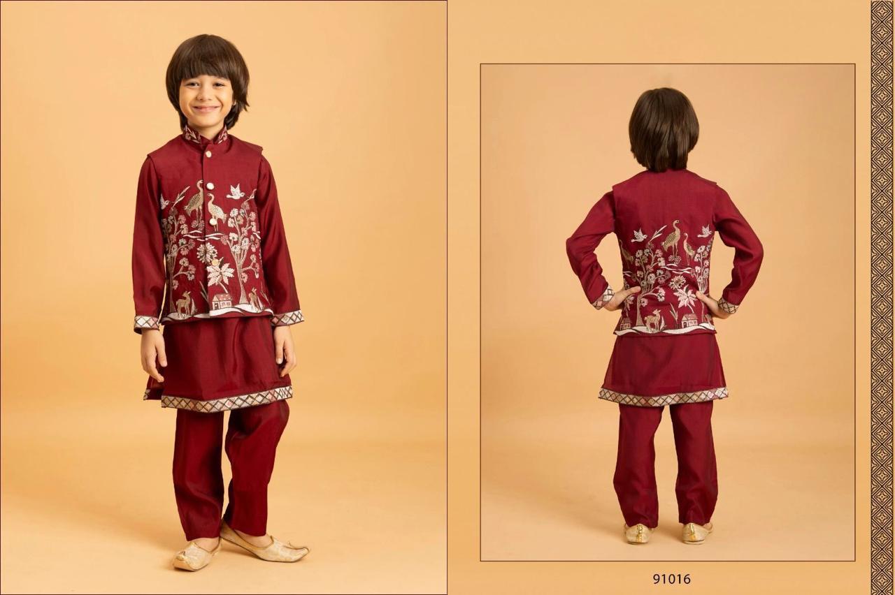 Boys Kurta Pajama with Embroidery Koti Set