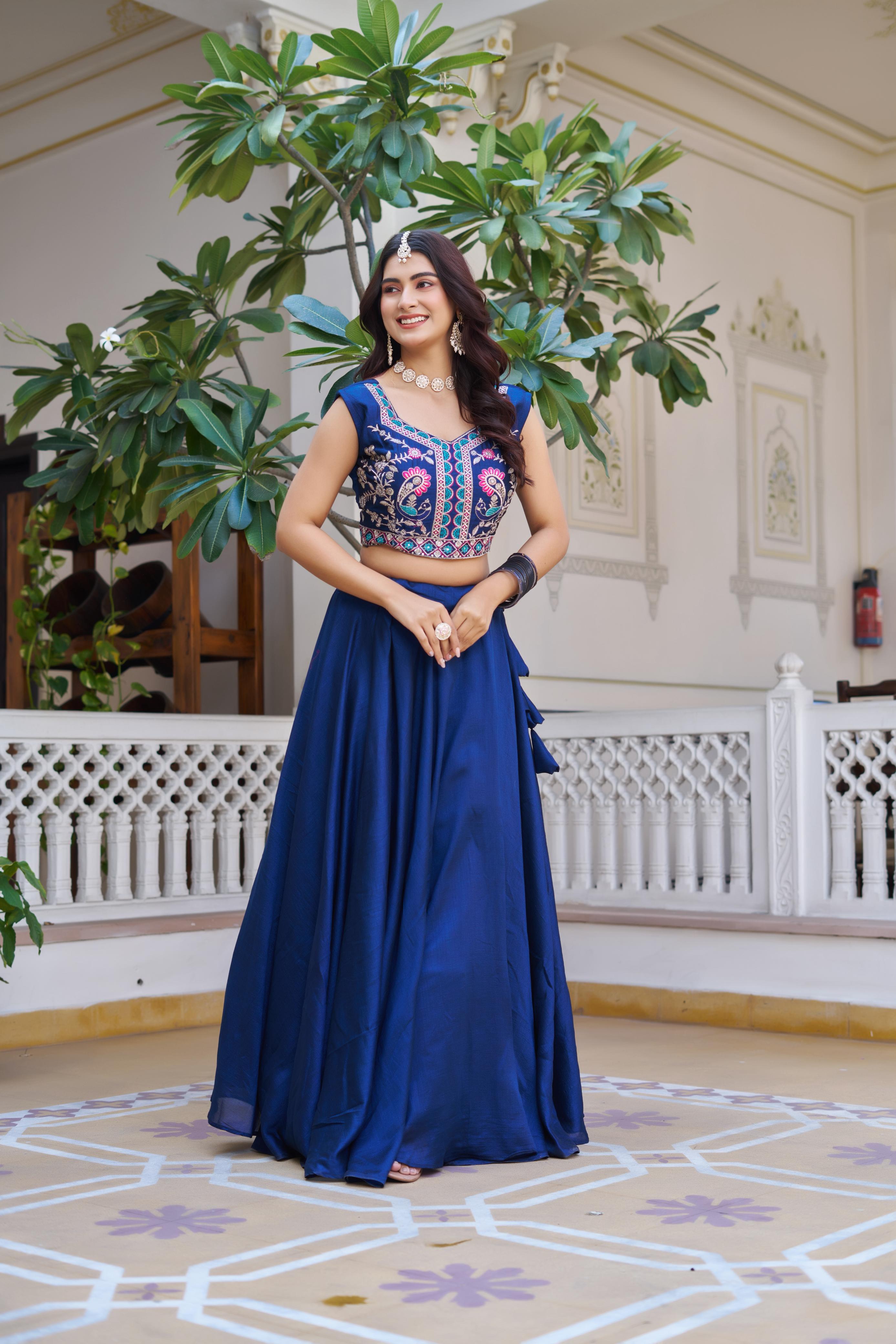 Vichitra Lehenga Choli with embroidered Koti Jacket