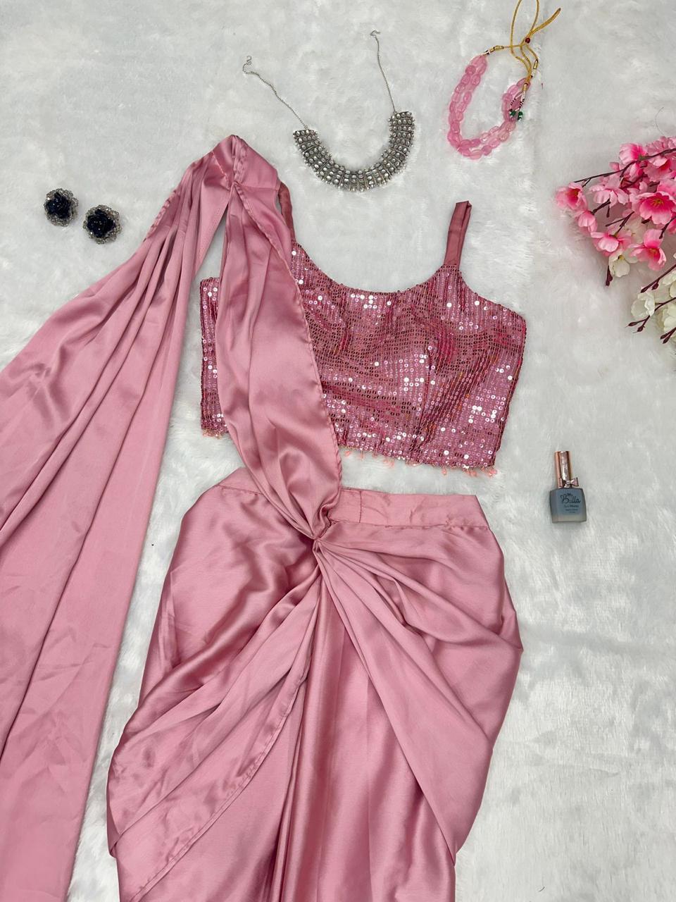 Satin Silk Ready to wear Drape Saree