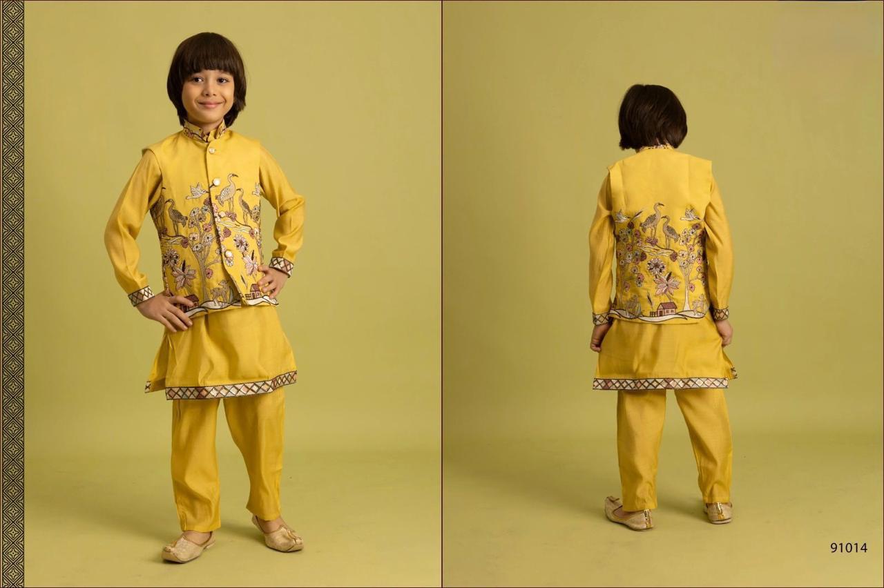Boys Kurta Pajama with Embroidery Koti Set