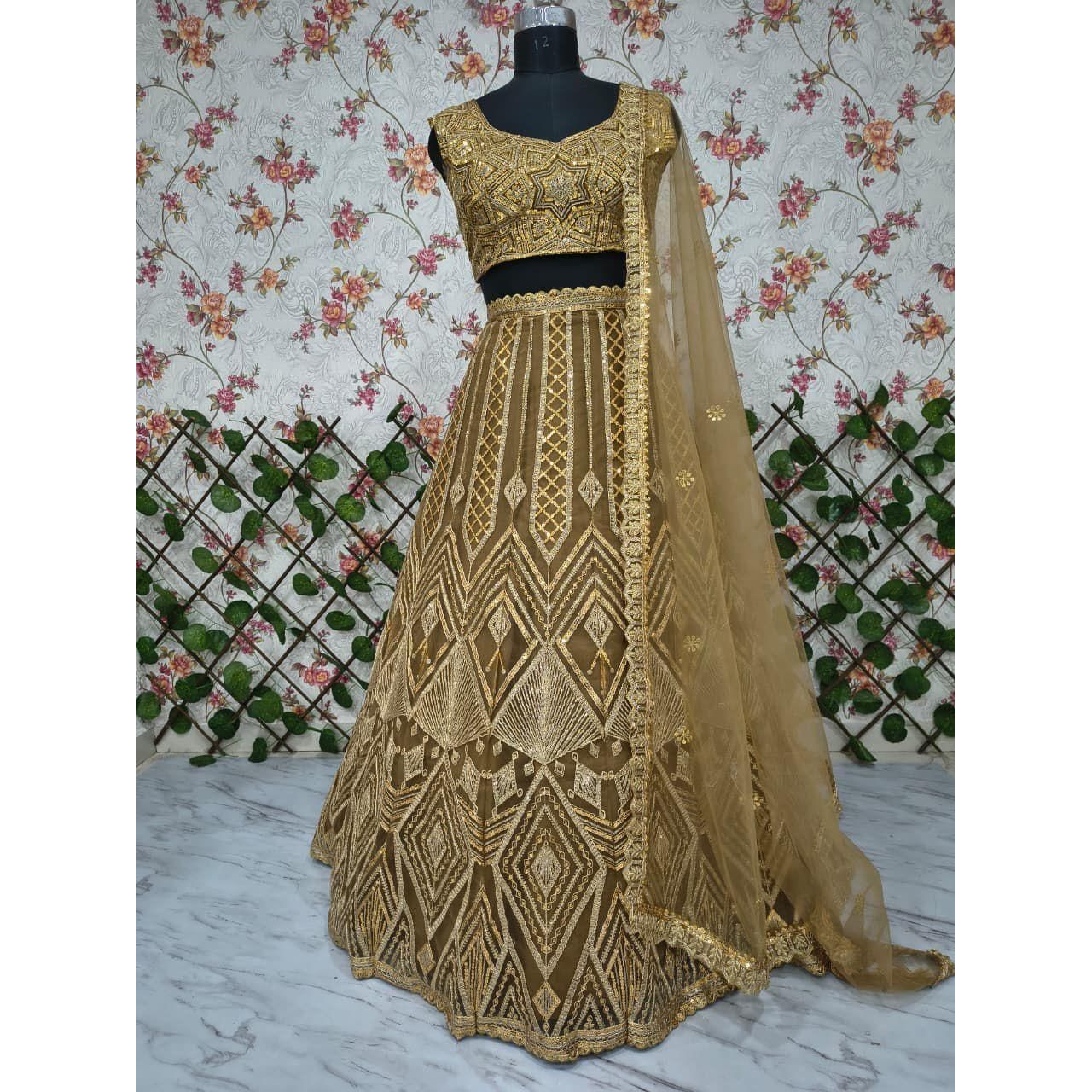 Gold Net Butterfly Lehenga Set