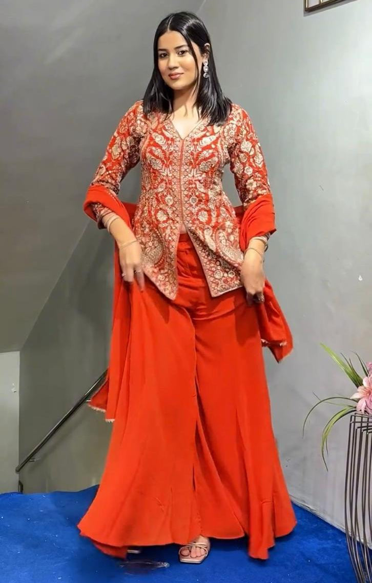 Faux Georgette Embroidery Sequin Palazzo Set