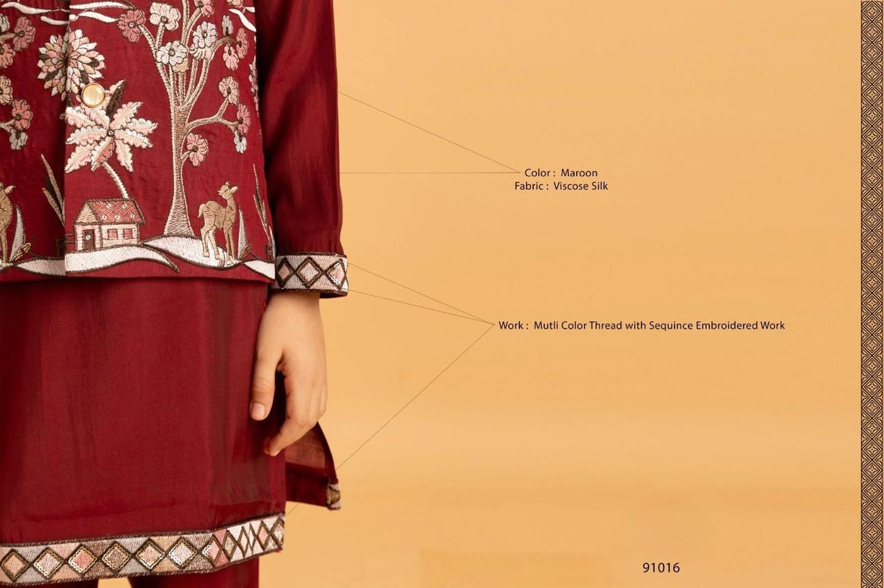 Boys Kurta Pajama with Embroidery Koti Set