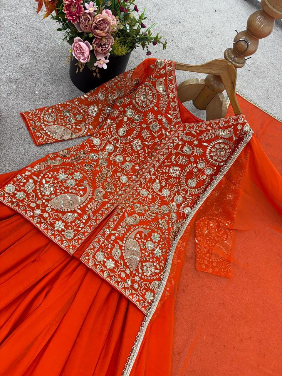 Faux Georgette Embroidery Sequin Palazzo Set