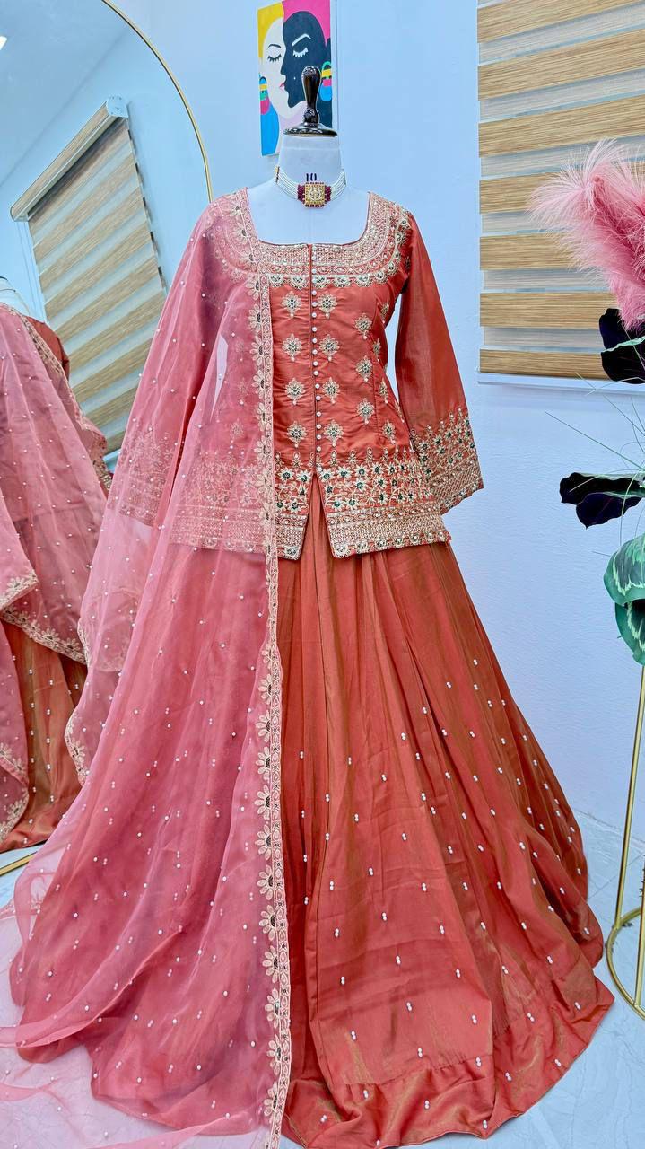 Shimmer Silk Embroidery Lehenga Set