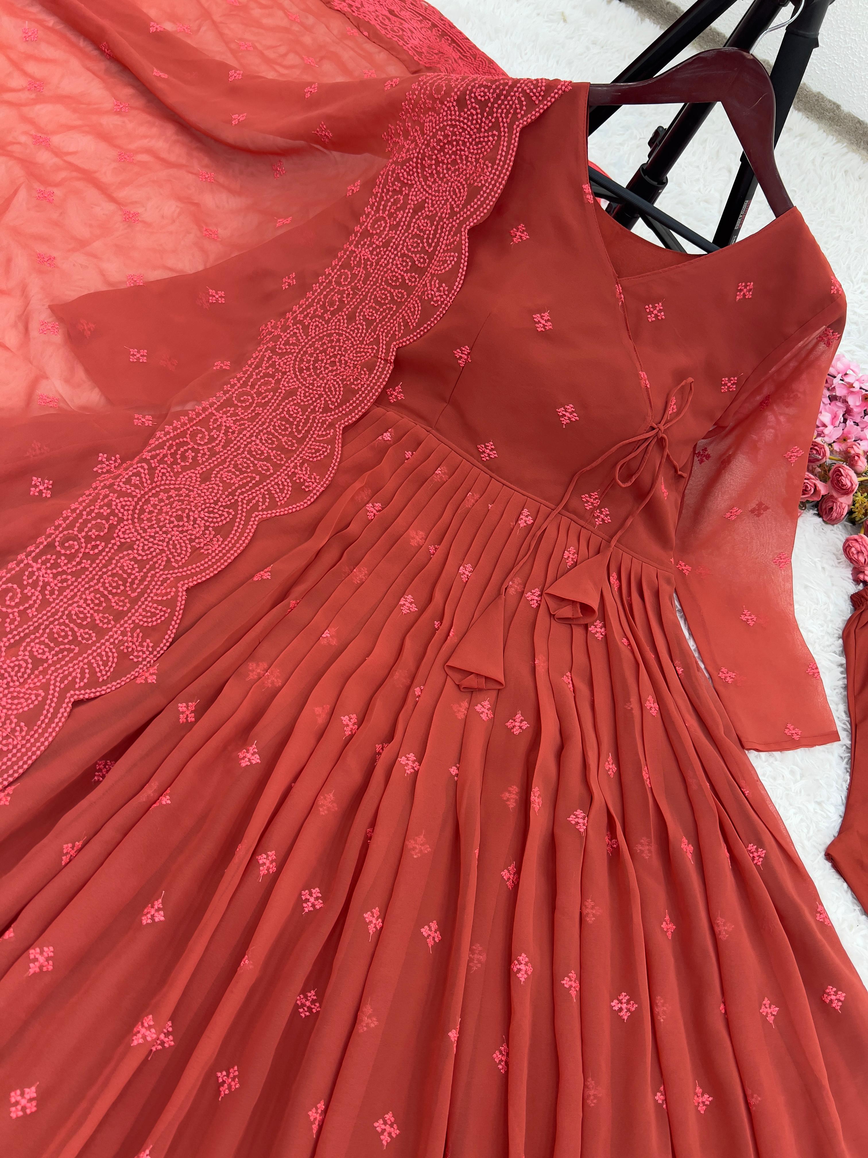 Heavy Faux Georgette with Embroidered work Anarkali Gown Set