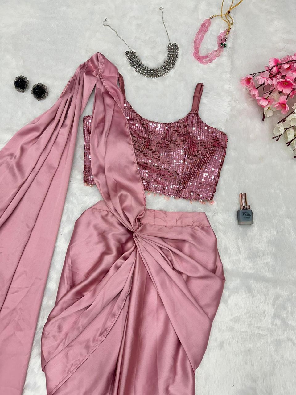 Satin Silk Ready to wear Drape Saree