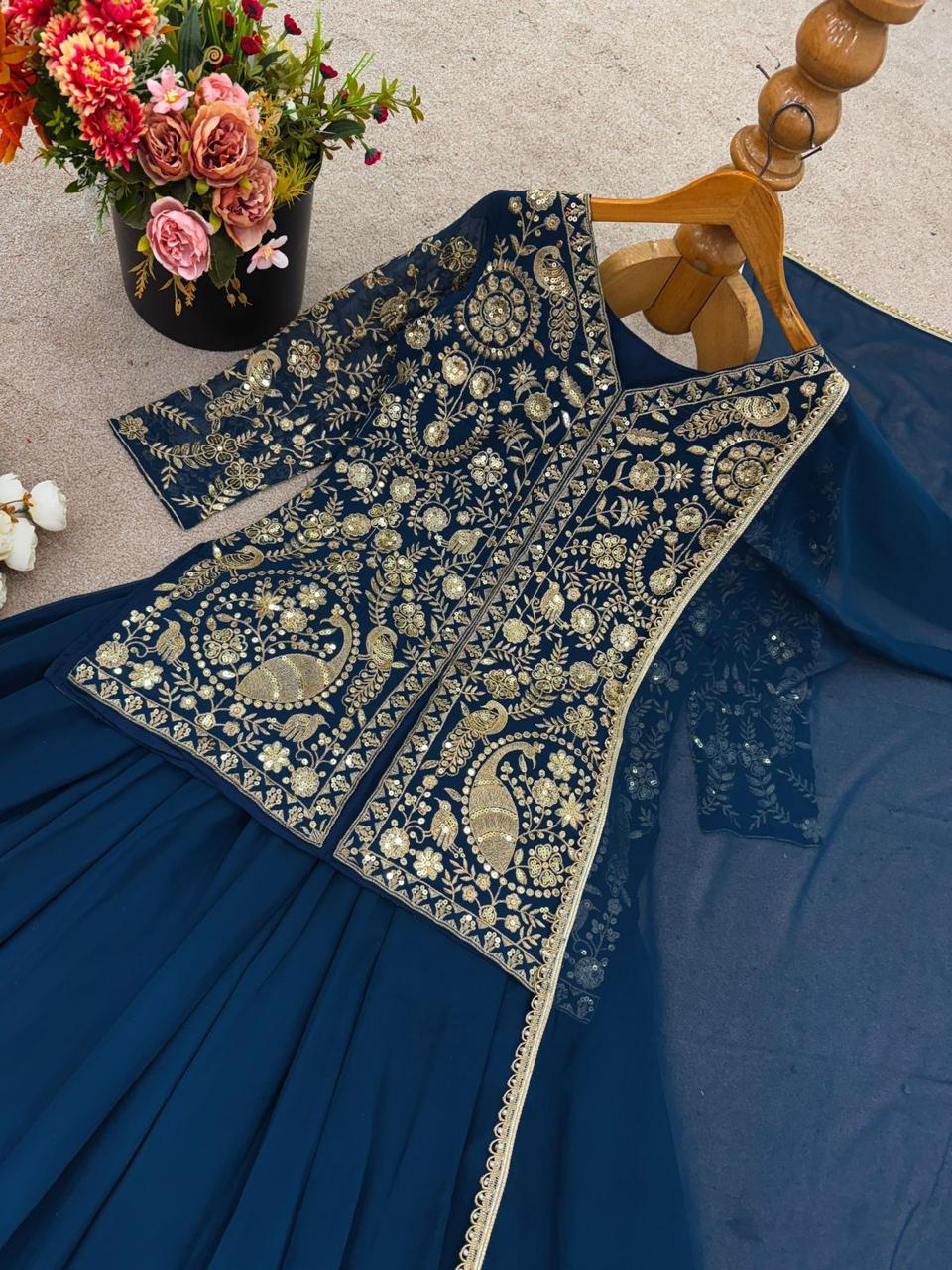 Faux Georgette Embroidery Sequin Palazzo Set