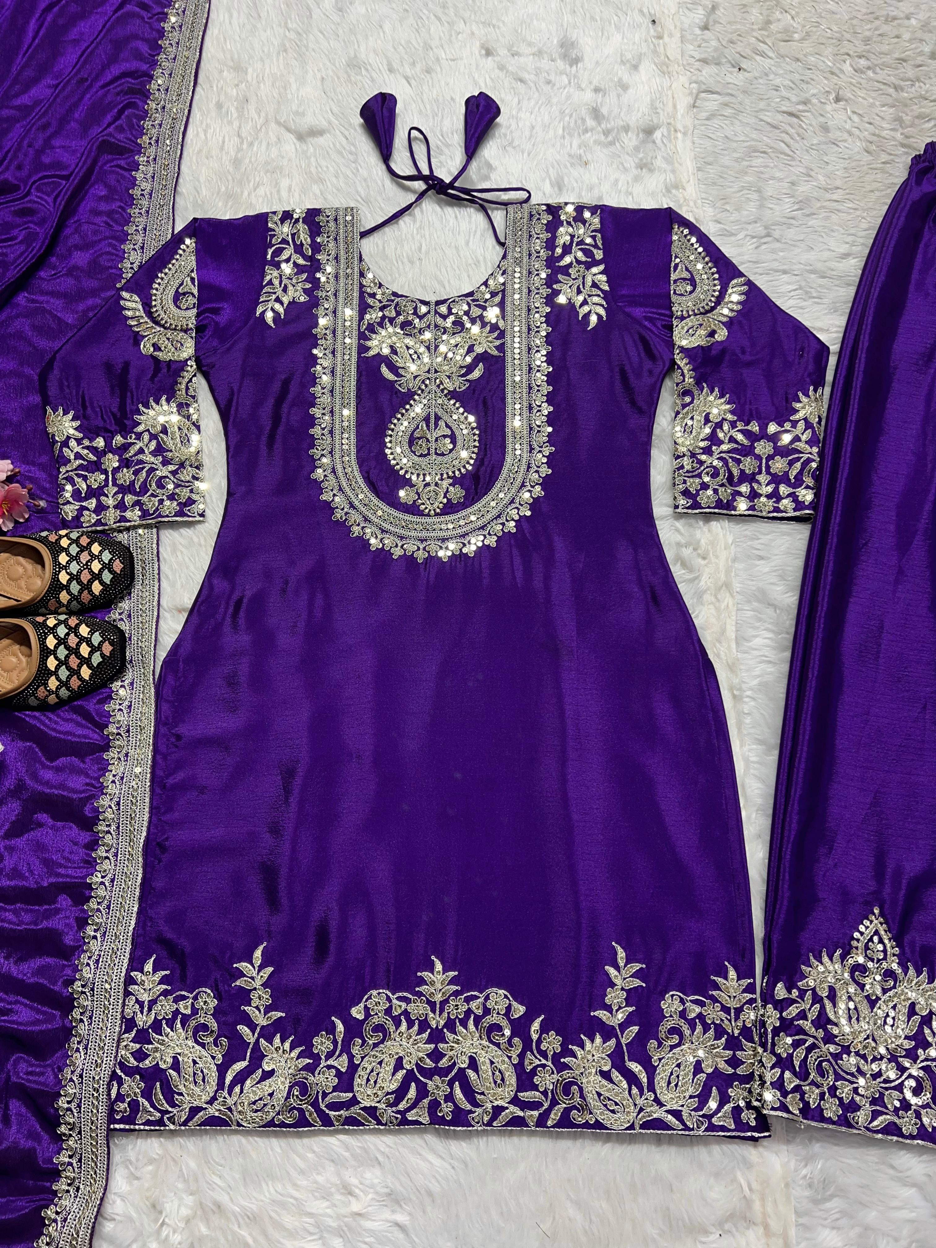 Chinon Silk Sharara Suit with Embroidery Work