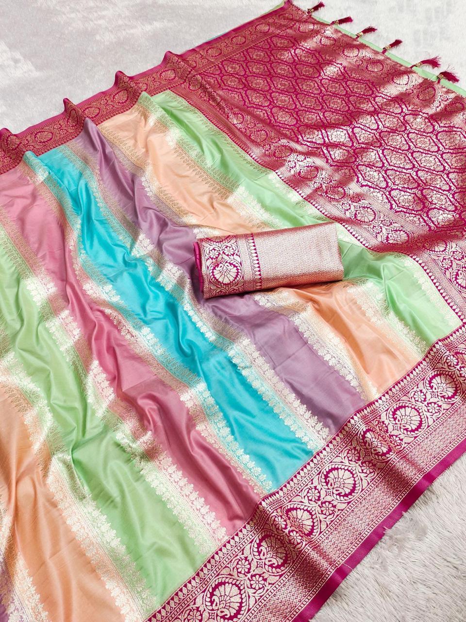 Soft Banarasi Silk Saree with Multicolor Design