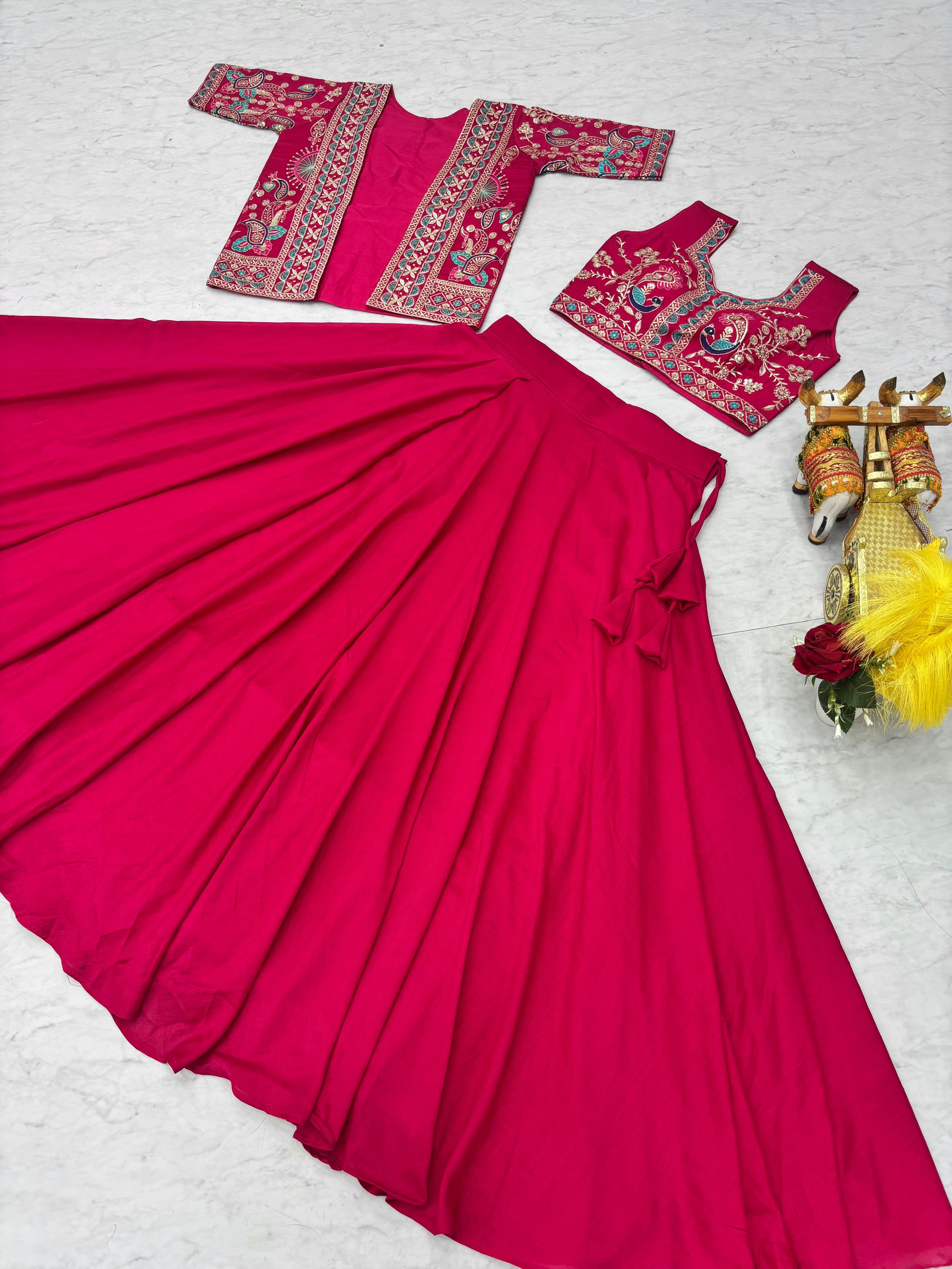 Vichitra Lehenga Choli with embroidered Koti Jacket