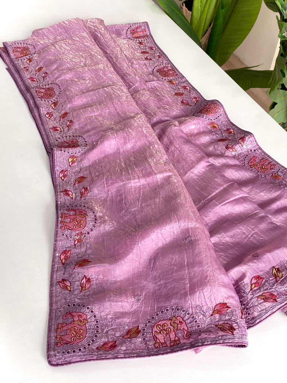 Pure crush silk saree with Embroidery Work