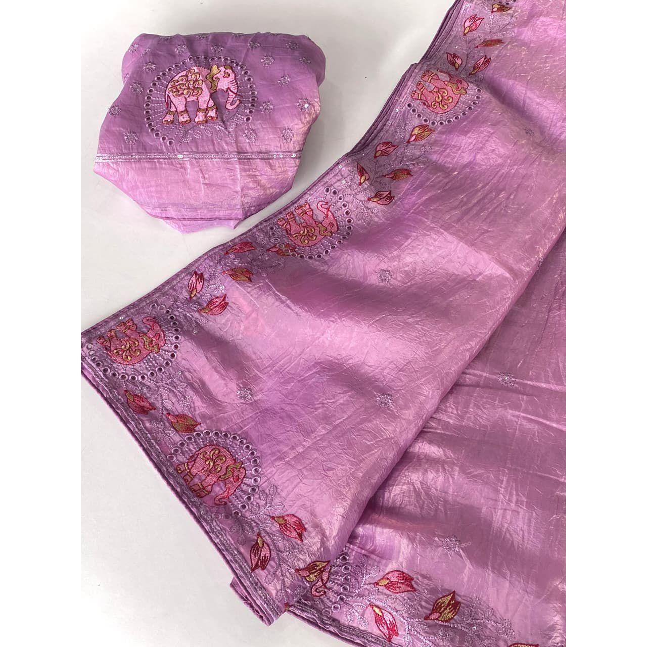 Pure crush silk saree with Embroidery Work
