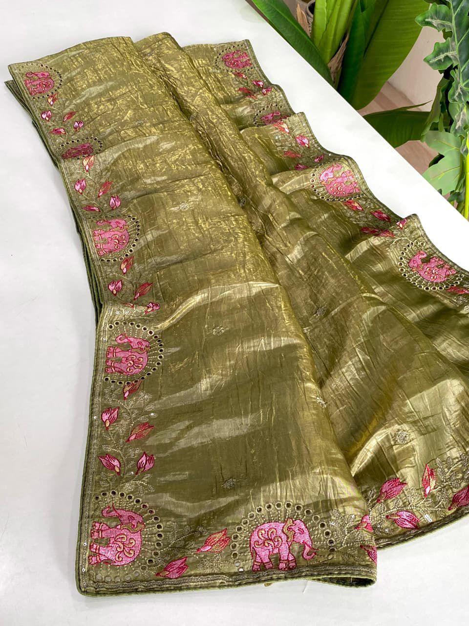 Pure crush silk saree with Embroidery Work