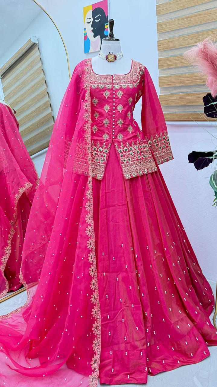 Shimmer Silk Embroidery Lehenga Set