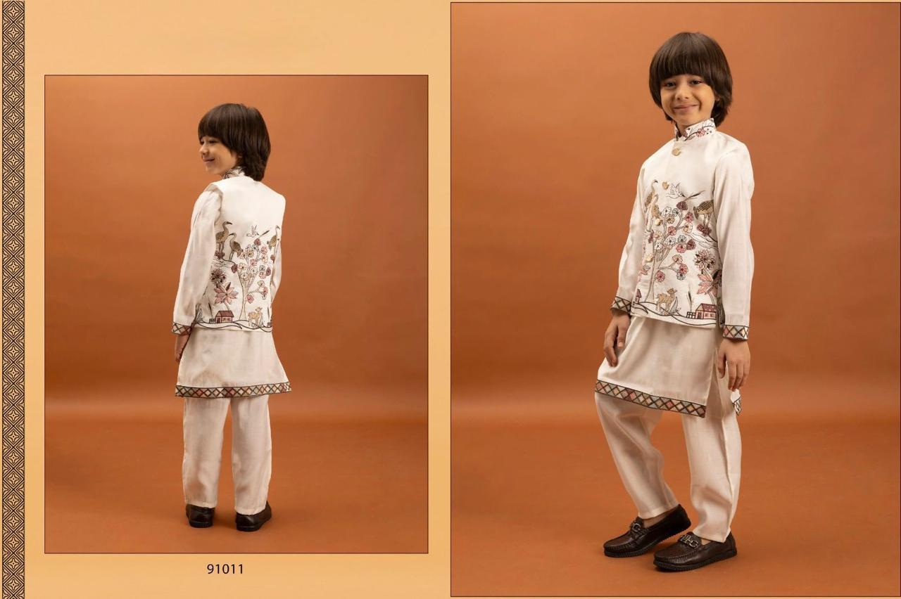 Boys Kurta Pajama with Embroidery Koti Set