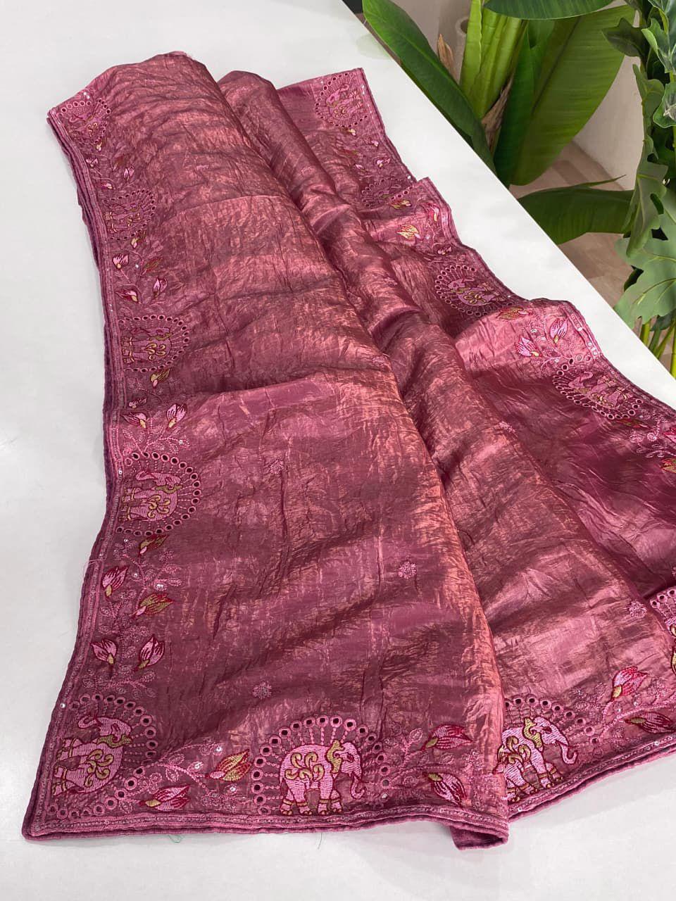 Pure crush silk saree with Embroidery Work