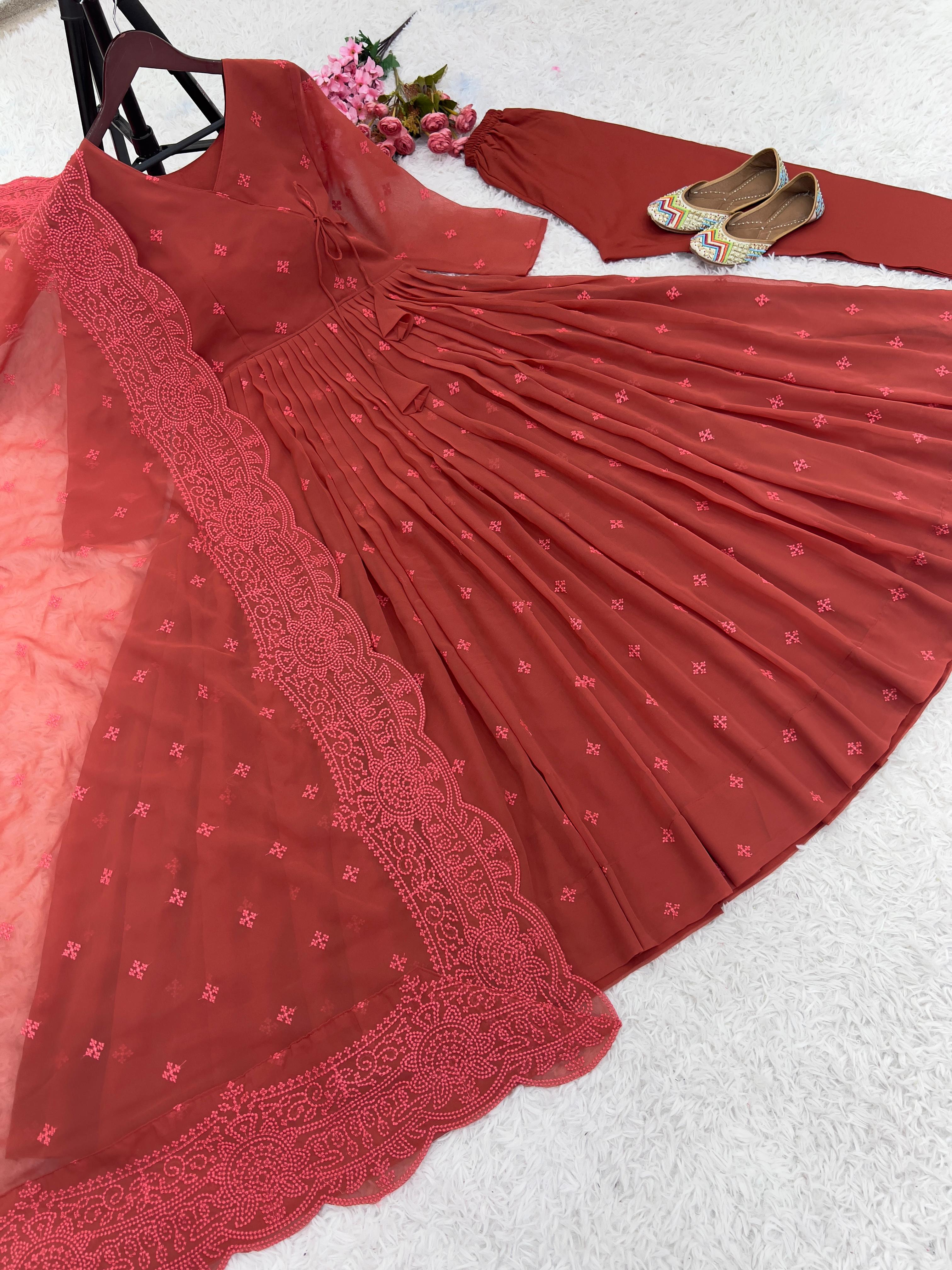 Heavy Faux Georgette with Embroidered work Anarkali Gown Set