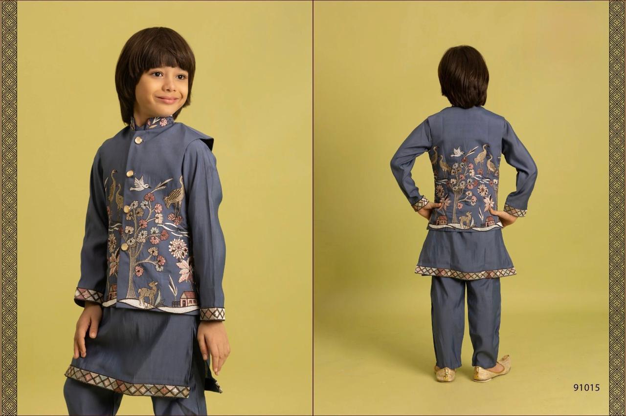 Boys Kurta Pajama with Embroidery Koti Set