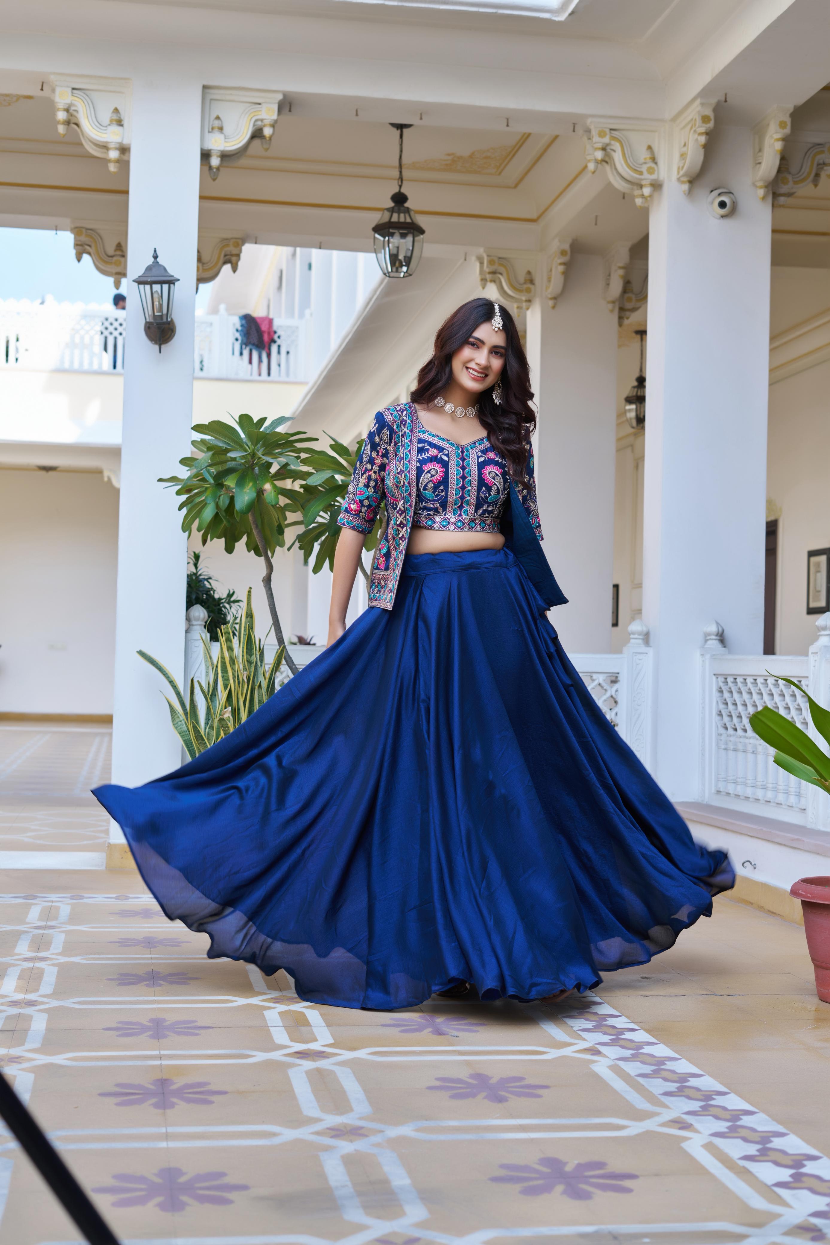 Vichitra Lehenga Choli with embroidered Koti Jacket