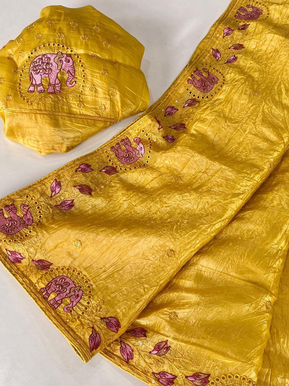 Pure crush silk saree with Embroidery Work