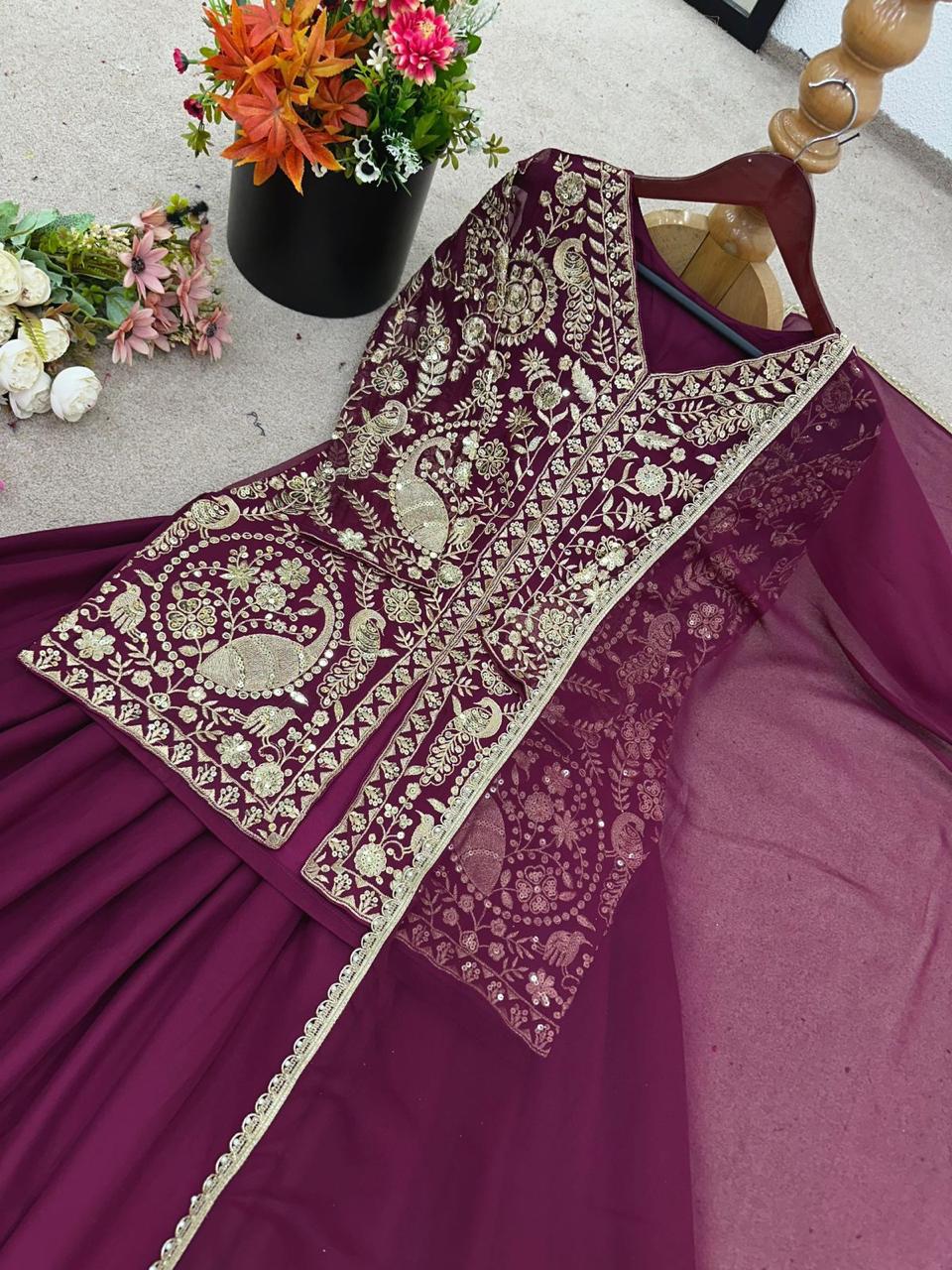 Faux Georgette Embroidery Sequin Palazzo Set