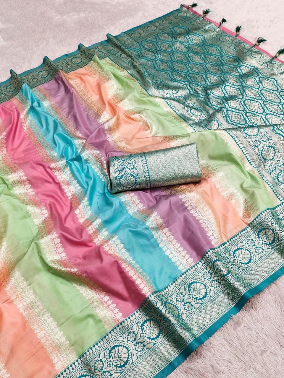 Soft Banarasi Silk Saree with Multicolor Design